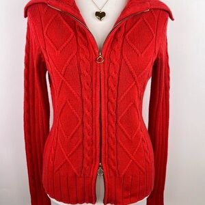 Worth Red Zip-Up Cable Knit Cardigan